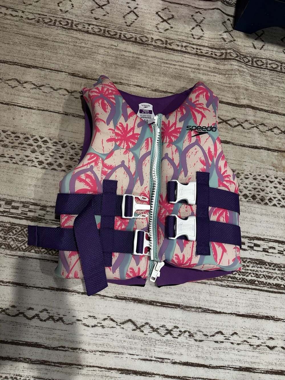 Speedo Youth Life Jacket PFD 50-90 lbs Pink Purple Palm Tree Model 303Y